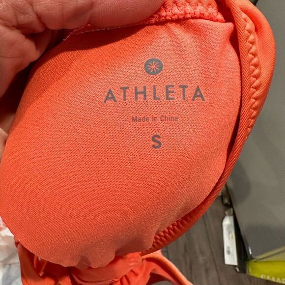 Athleta Ruched Swim Tank Orange Halter Style Small - Picture 2 of 7